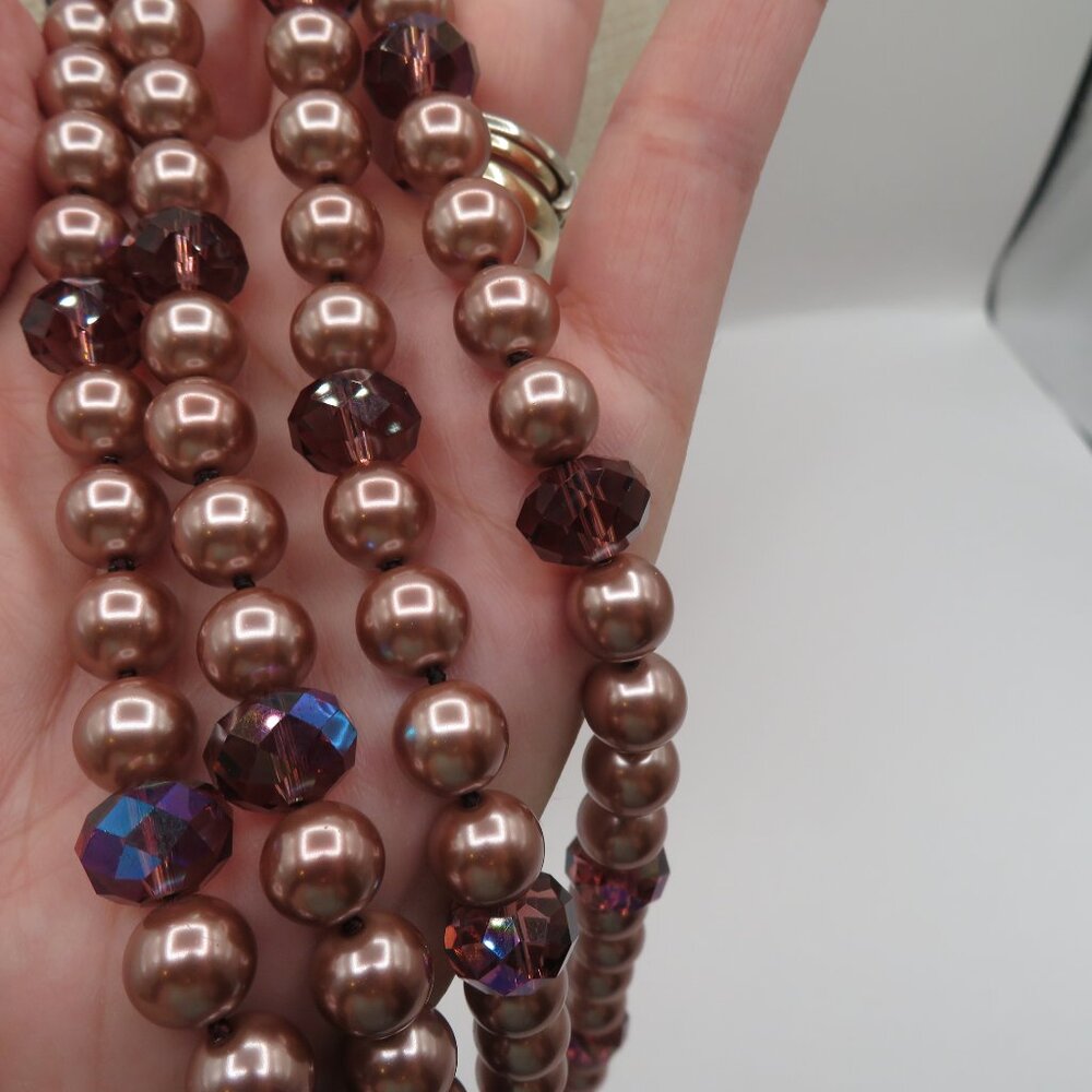 Heidi Daus Mauve Beaded Crystal Accents Necklace with Removable Clasp Pendant - Picture 10 of 13